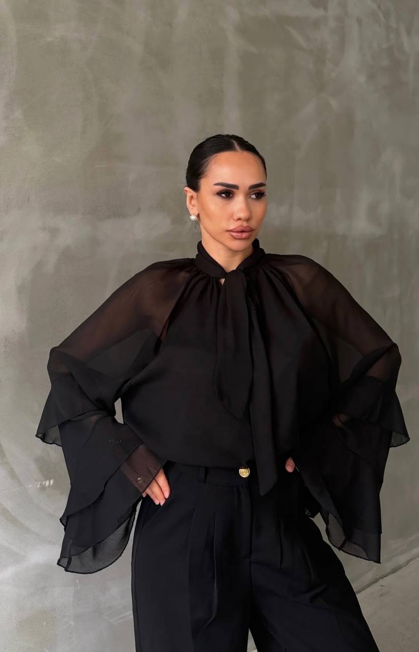 Maestro Sheer Statement Tie-Neck Blouse