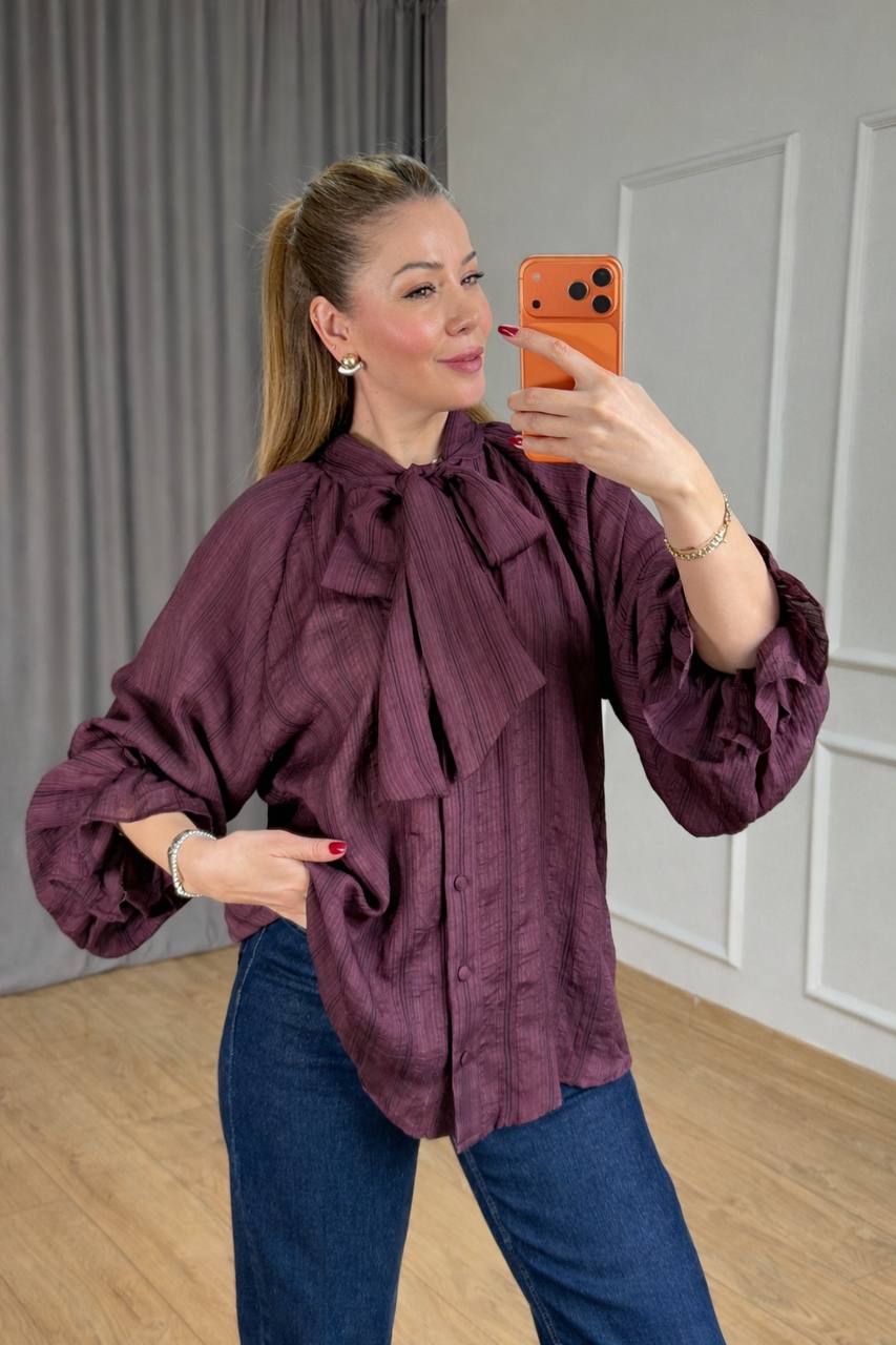 Maestro Pleated Tie-Neck Statement Blouse