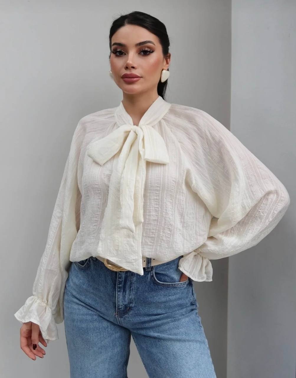 Maestro Pleated Tie-Neck Statement Blouse 