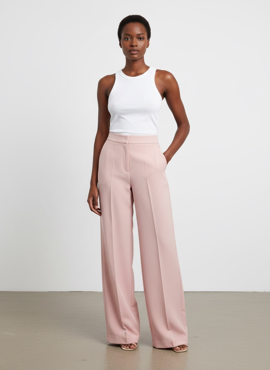 Emelly Blush Tailored Wide-leg Pants