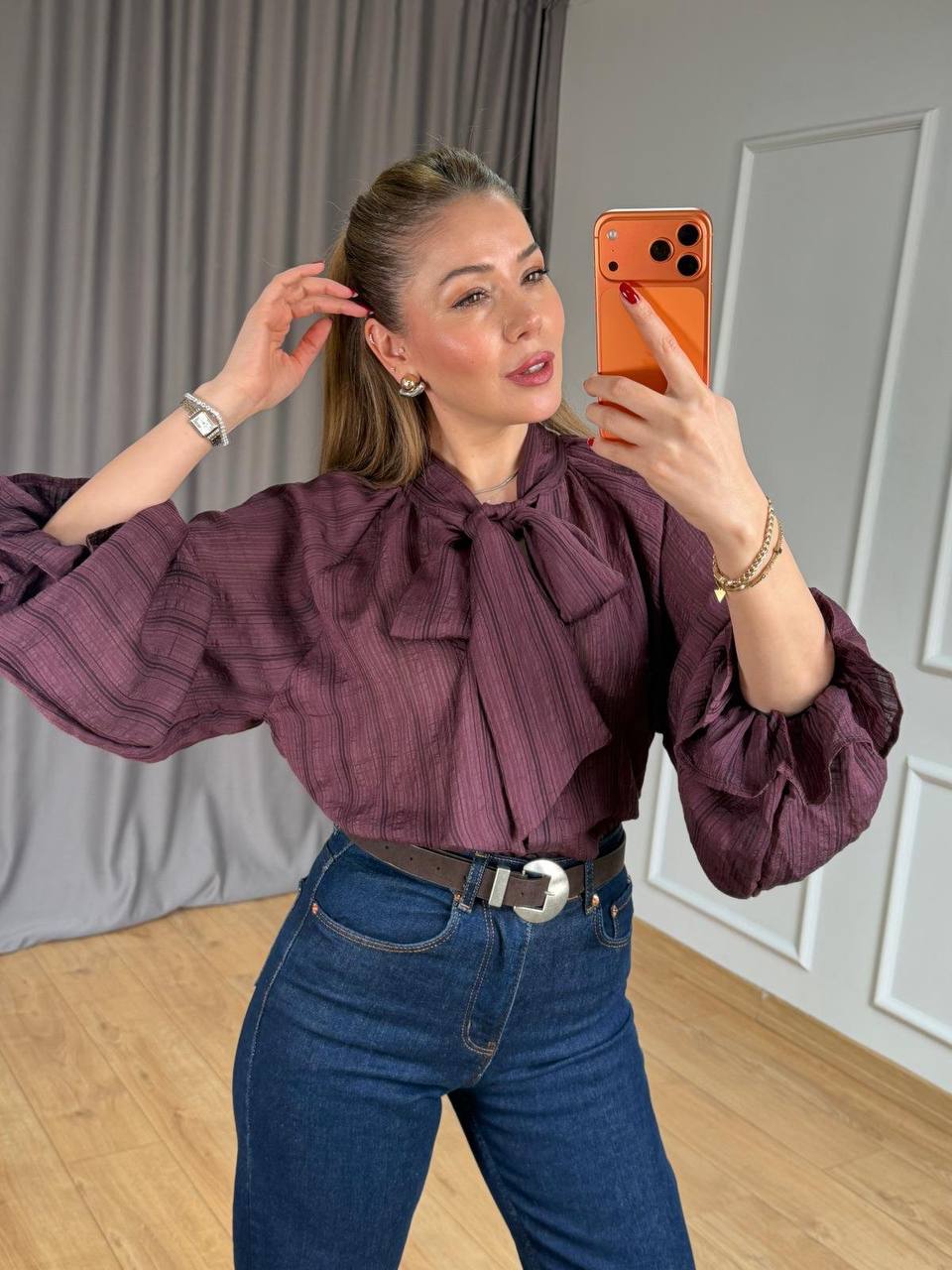 Maestro Pleated Tie-Neck Statement Blouse 